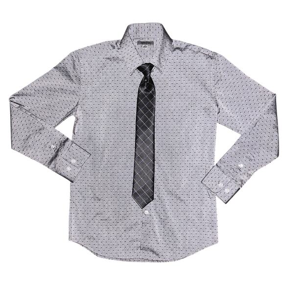 Kenneth Cole Reaction Boys Gray & Black Dress Shirt & Tie Set 12R - Picture 1 of 9